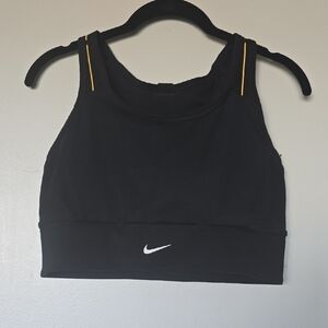 Nike Women's Black Crop Top with Yellow Accents